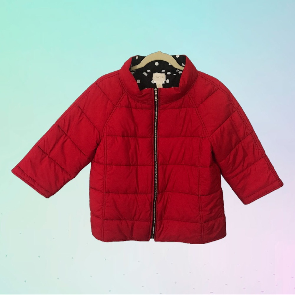 Chico’s reversible polka dot puffer!